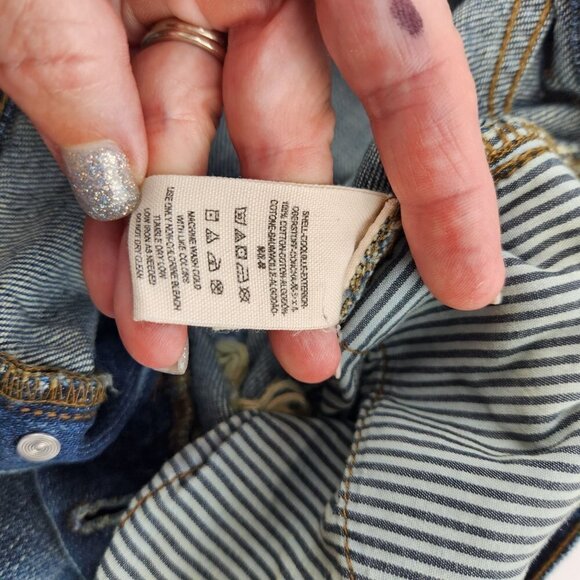 Free People Distressed Slim Straight Jeans 28 Blue Mid Rise Button Fly Denim - Picture 8 of 8